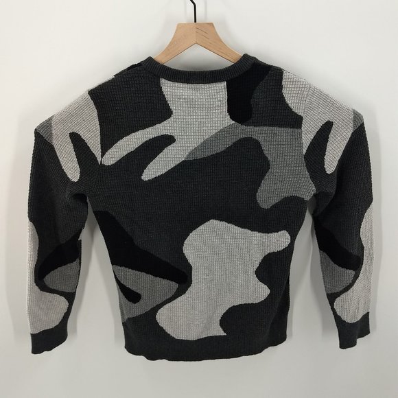 Express Small Grey Camo Waffle Pullover Sweater - Picture 4 of 6
